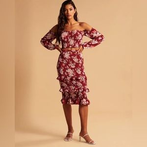 Abercrombie & Fitch off the shoulder smocked puff sleeve crop top red floral